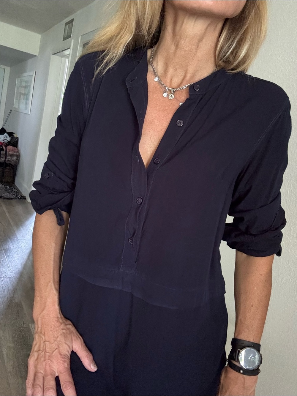 Splendid Navy Long-Sleeve Mini Dress M